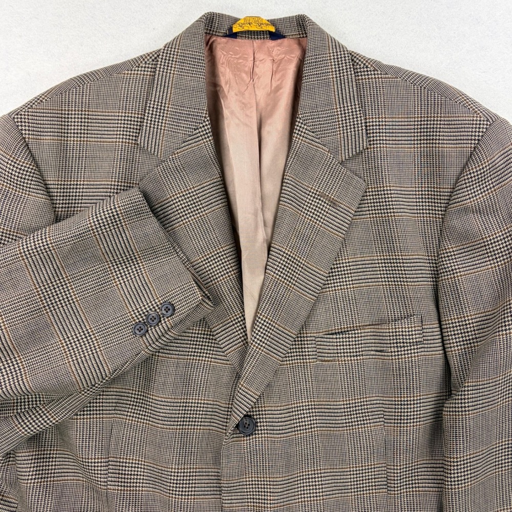 Vintage 90s Brooks Brothers Mens 48R Glen Plaid Worsted Wool 3 Button Blazer